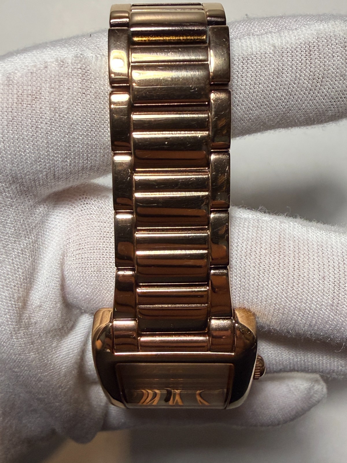 Bronzo Italia Rose Gold Tone Bronze MOP Dial Link Watch Tank Style Swiss 36x28mm