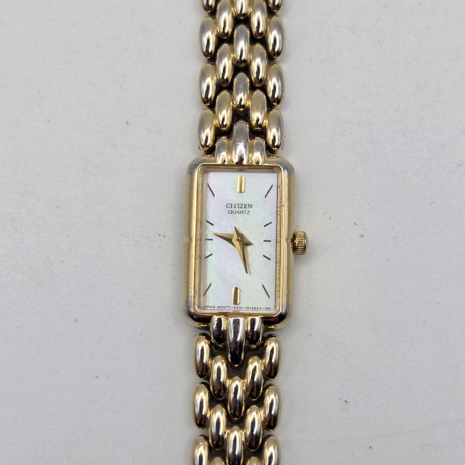 Citizen Tank Watch Women 13mm MOP Dial Gold Tone Rectangle 5421-S36505 New Batt