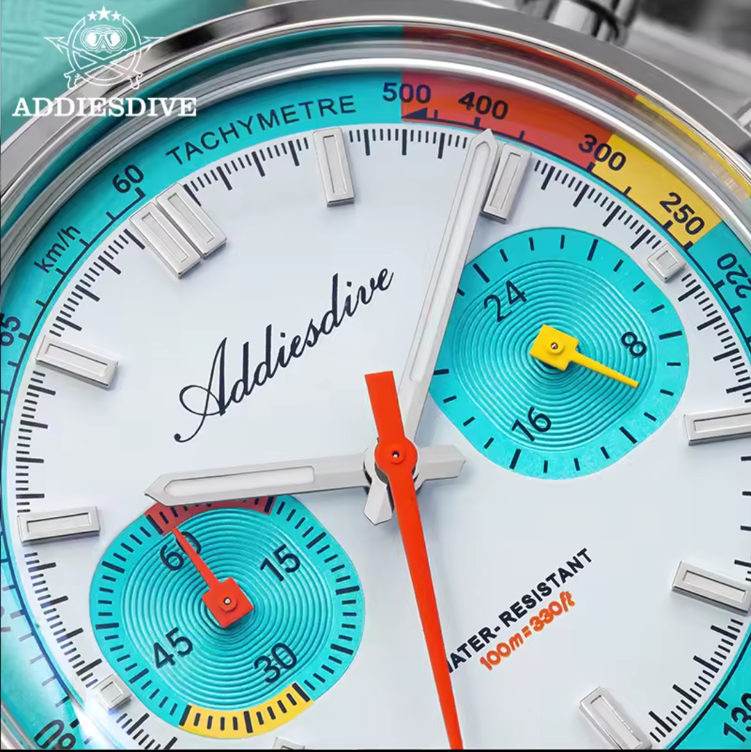 ADDIESDIVE Men’s 38mm VK64 Chronograph Watch BGW9 Lume 100m Waterproof Quartz