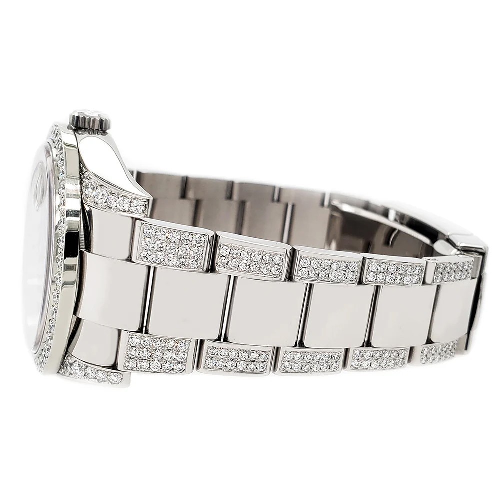 Rolex Datejust 36mm Rhodium Floral Dial Custom 5.9ct Diamond Bezel/Lugs/Bracelet