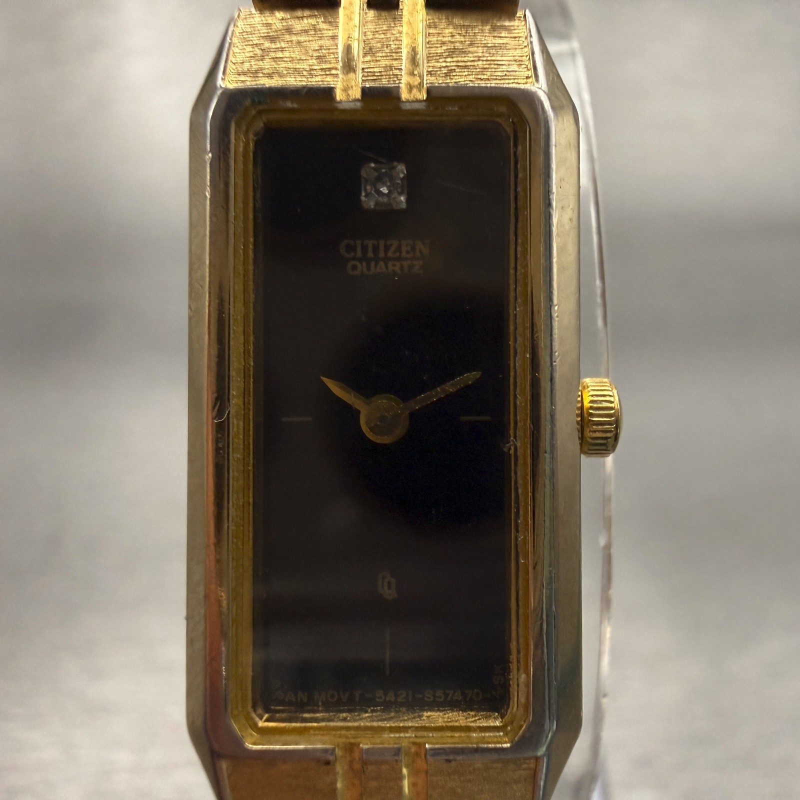 Citizen Watch Women 13mm Black Dial Gold Tone Rectangle 5421-S18523 New Battery