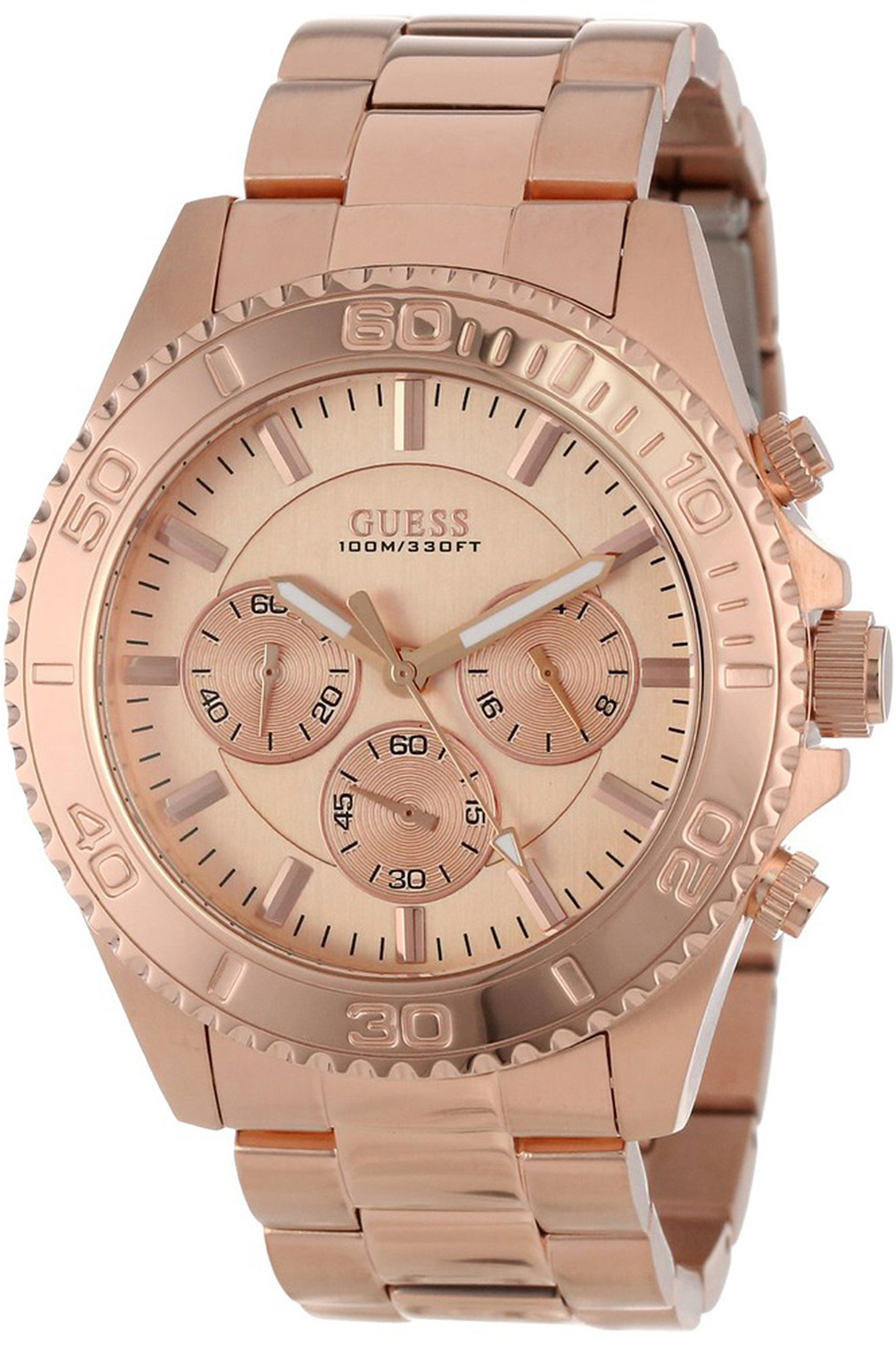 GUESS W0170G4,Men Chronograph,Stainless Steel Case,Rose Tone,Screw Crown,100m WR