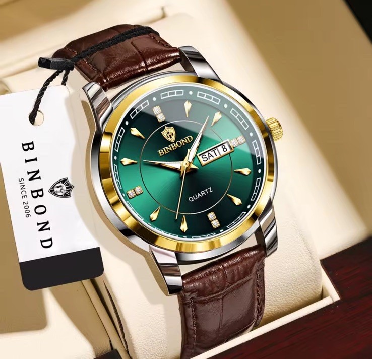 Men’s Leather Quartz Watch Waterproof Luminous Date Week Business Original