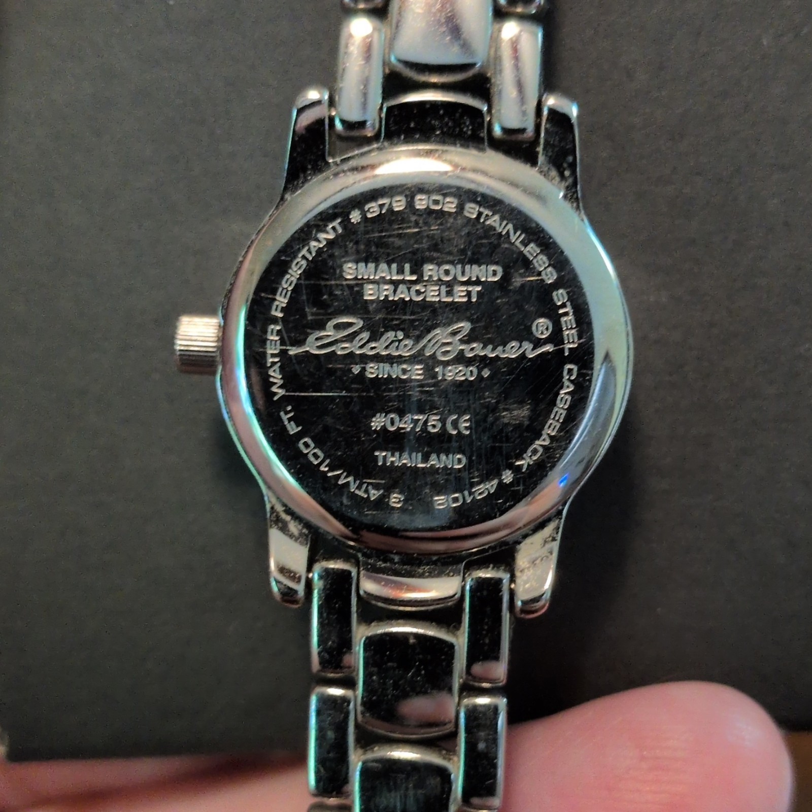 Eddie Bauer Small Round Quartz Wristwatch Silver Stainless Bracelet Gray Dial