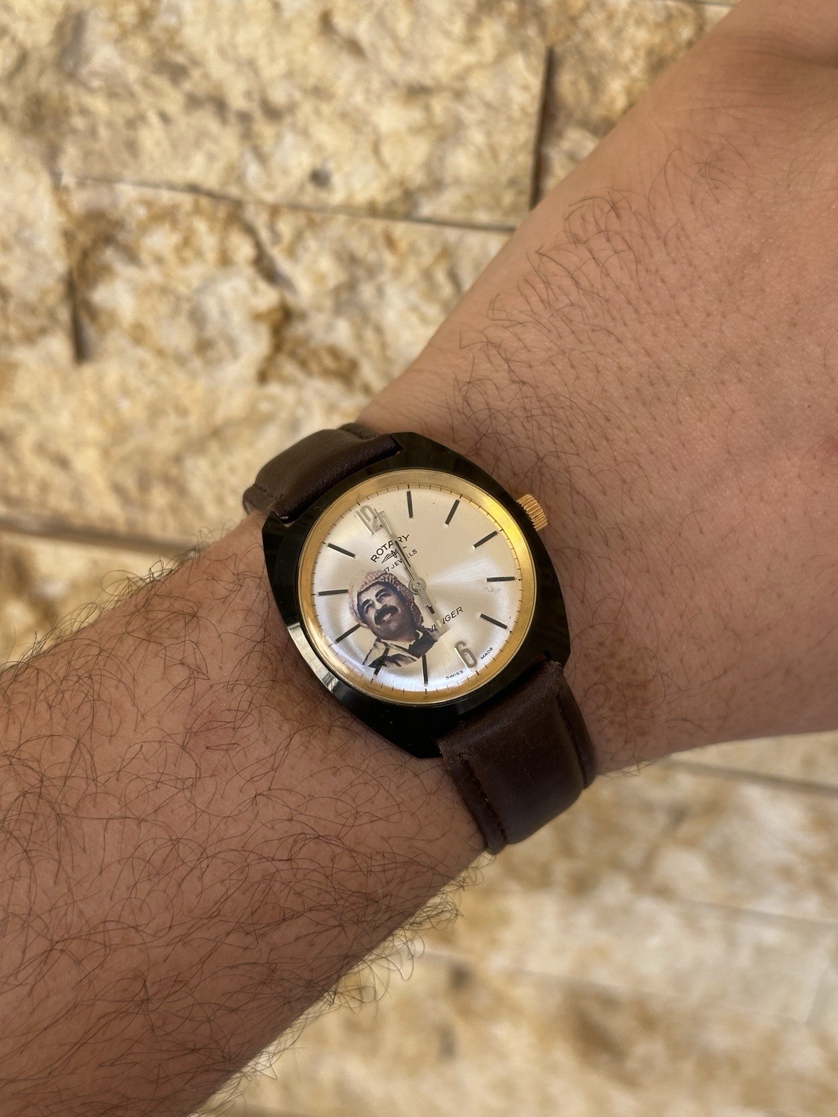 Vintage Rotary Saddam Hussein Iraq Portrait Watch Manual Wind 36mm Boxed 1970s
