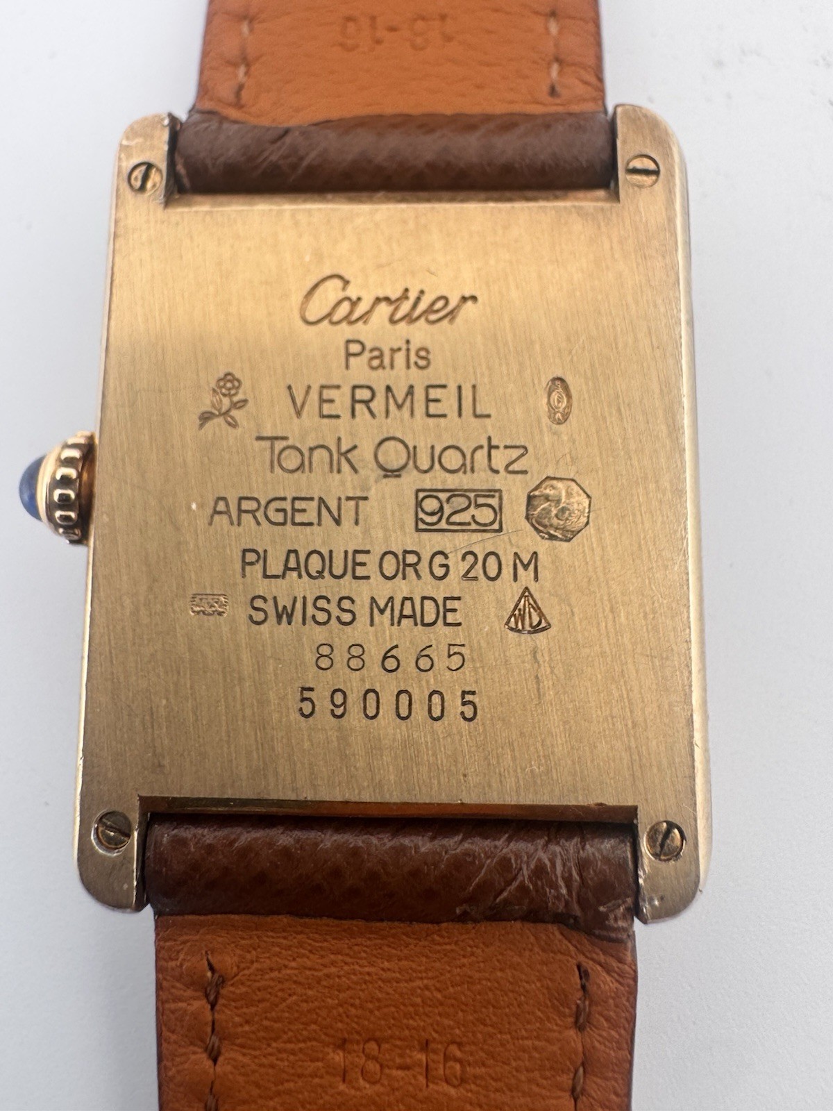 Vintage Must de Cartier 590005 Tank Watch. 925 Vermeil ARGENT Quartz Tank.