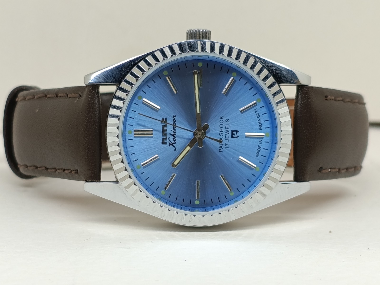 HAND WINDING VINTAGE HMT KOHINOOR BLUE DIAL FLUTED BAZEL WATCH FOR MENS