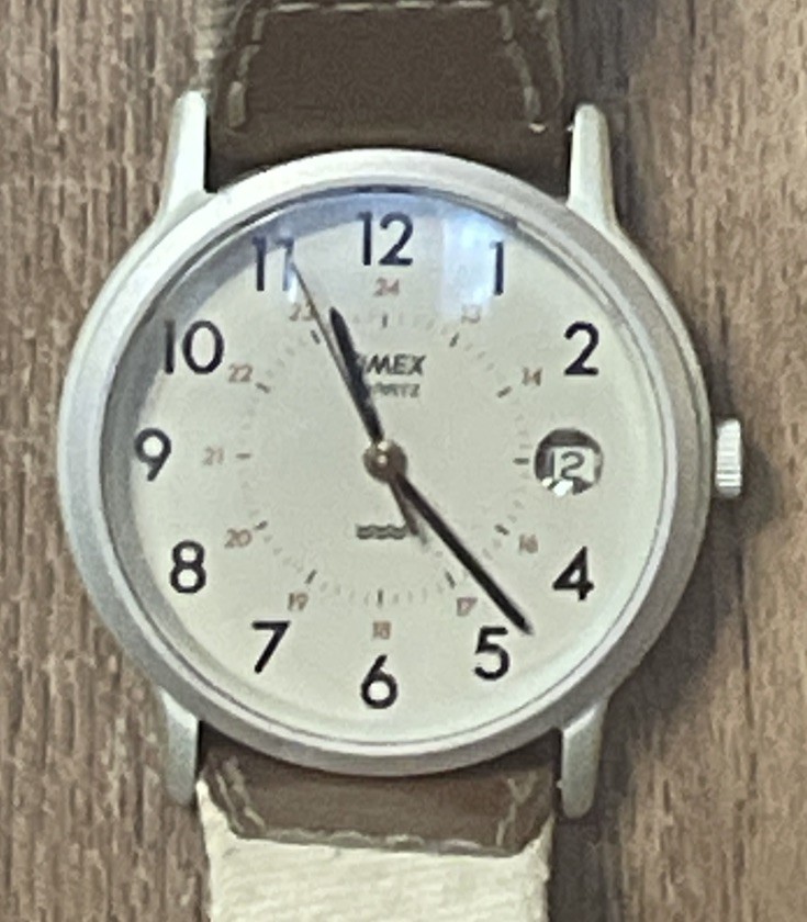 Vintage Tan Timex Womens Watch, Canvas Leather Strap 395 LA Cell untested