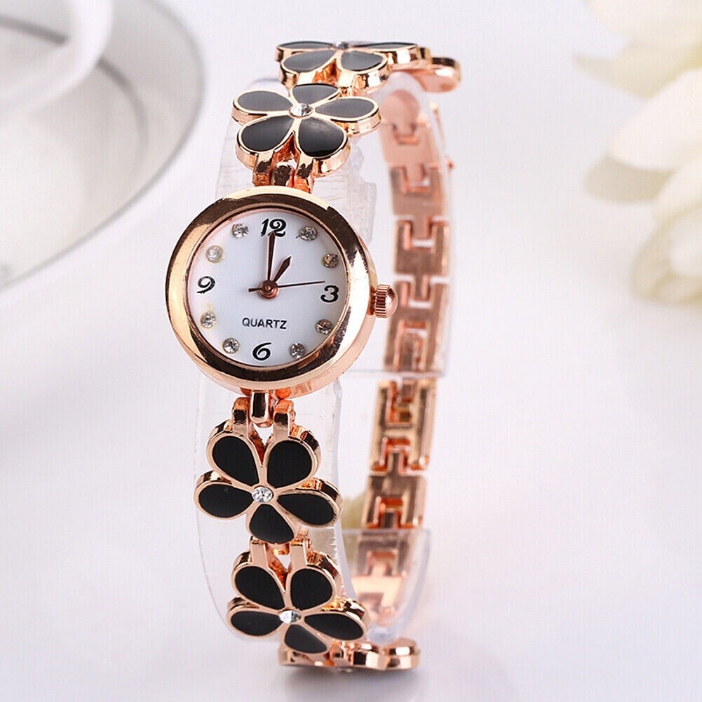 x3 Enamel & Gem Stone Daisy Watches Quartz Ivory Pink Black Fun Floral Fashion