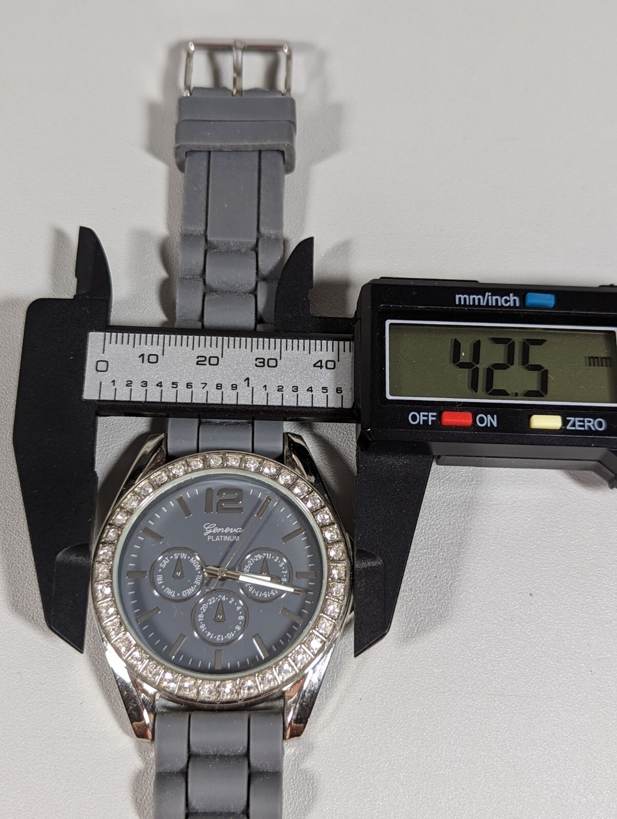 Geneva Platinum Gray Dial Crystal Accent Silver Tone Case Silicone Band Watch