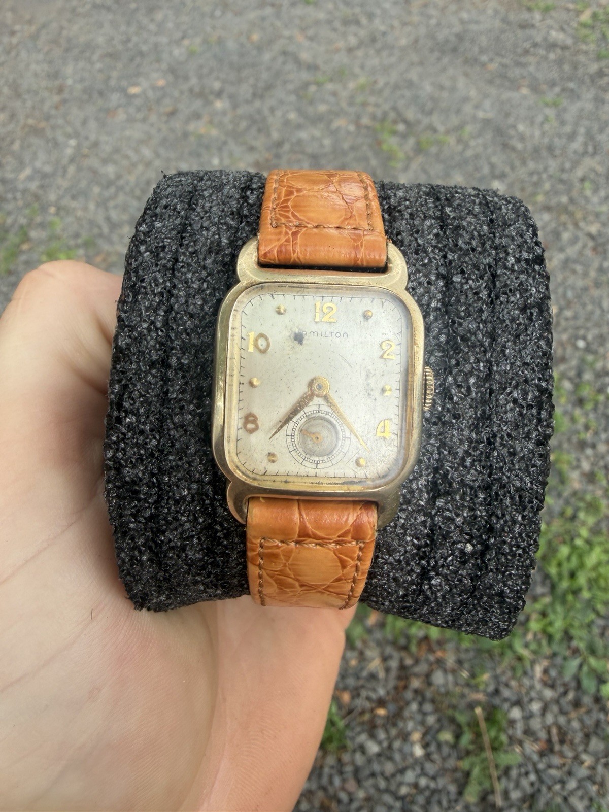 Hamilton Vintage 10K Gold Filled Rectangular Manual Wind Small Seconds Watch