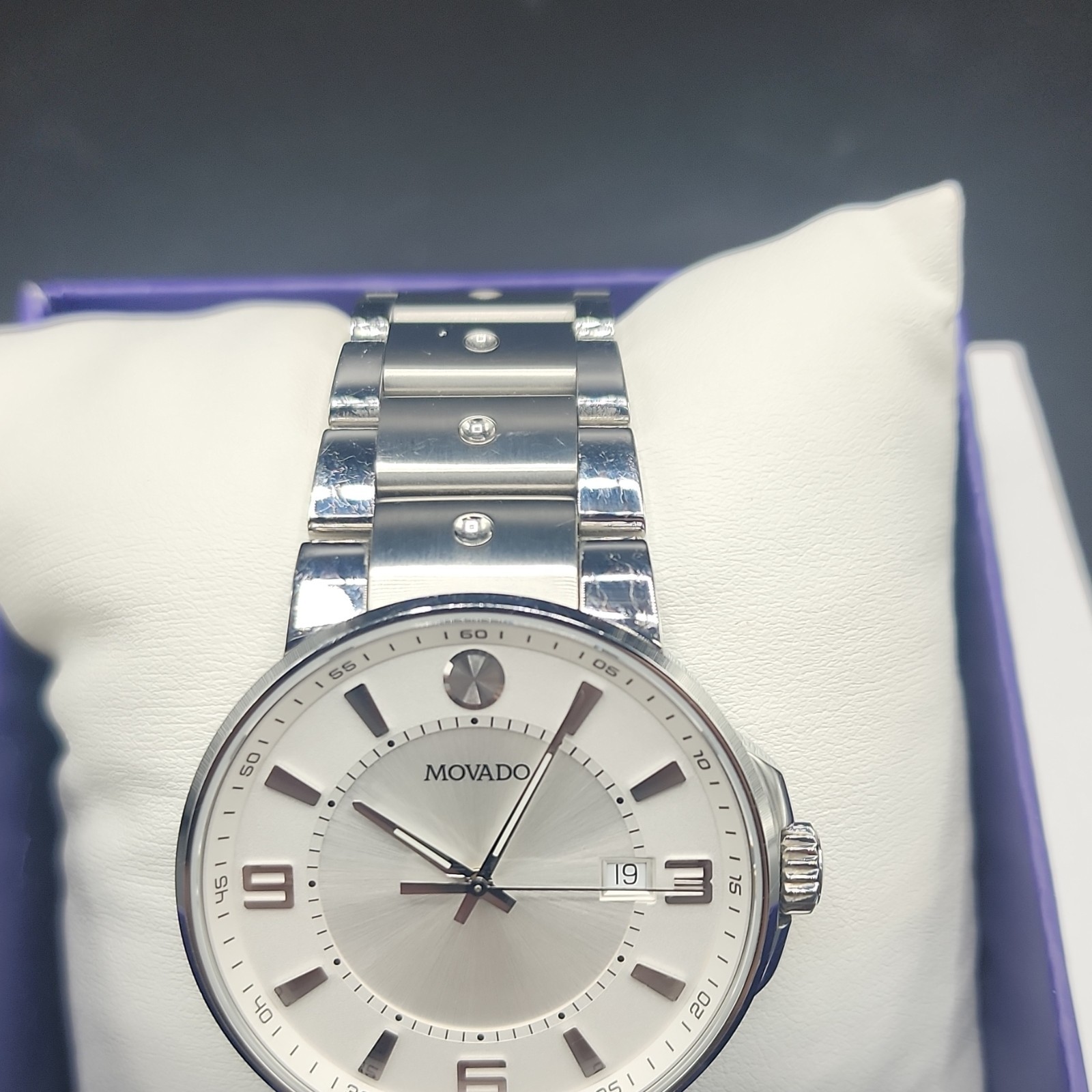 Movado SE Pilot Men’s 42mm Silver Dial Quartz Stainless Bracelet Date Box