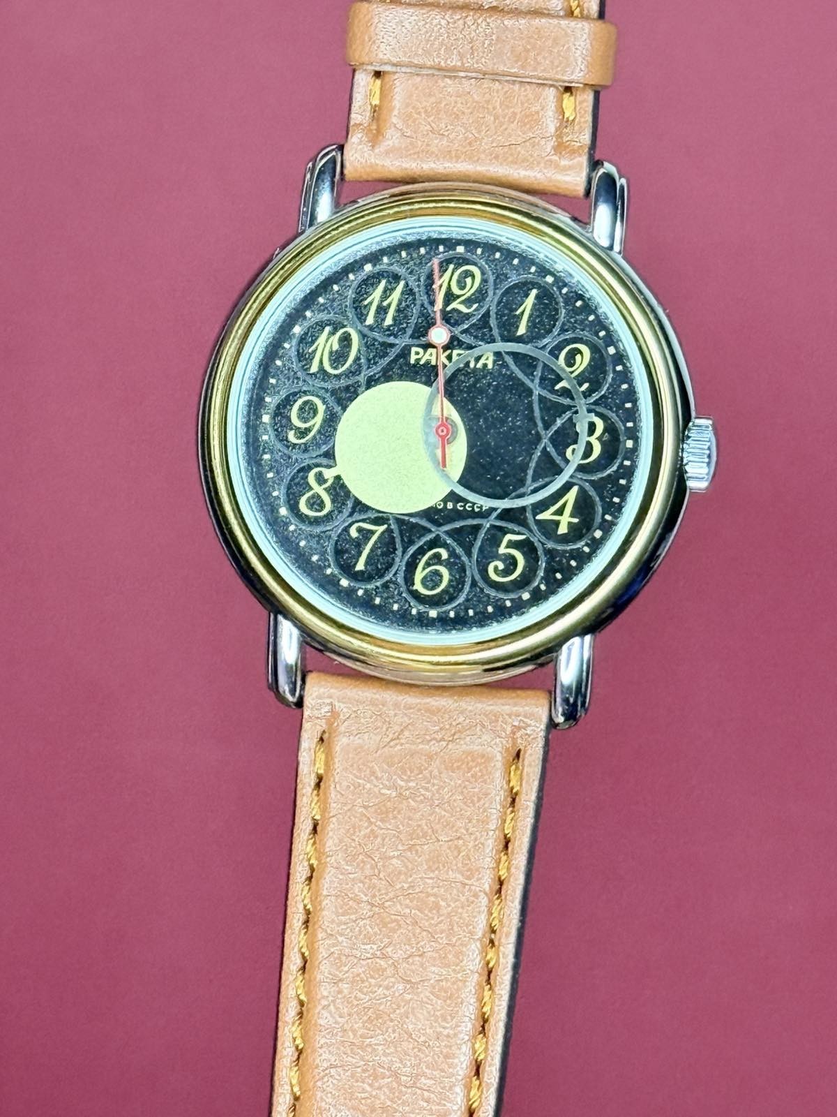 Raketa Copernicus Black Vintage Soviet Mechanical Mens Watch 1990s Sun Dial Rare