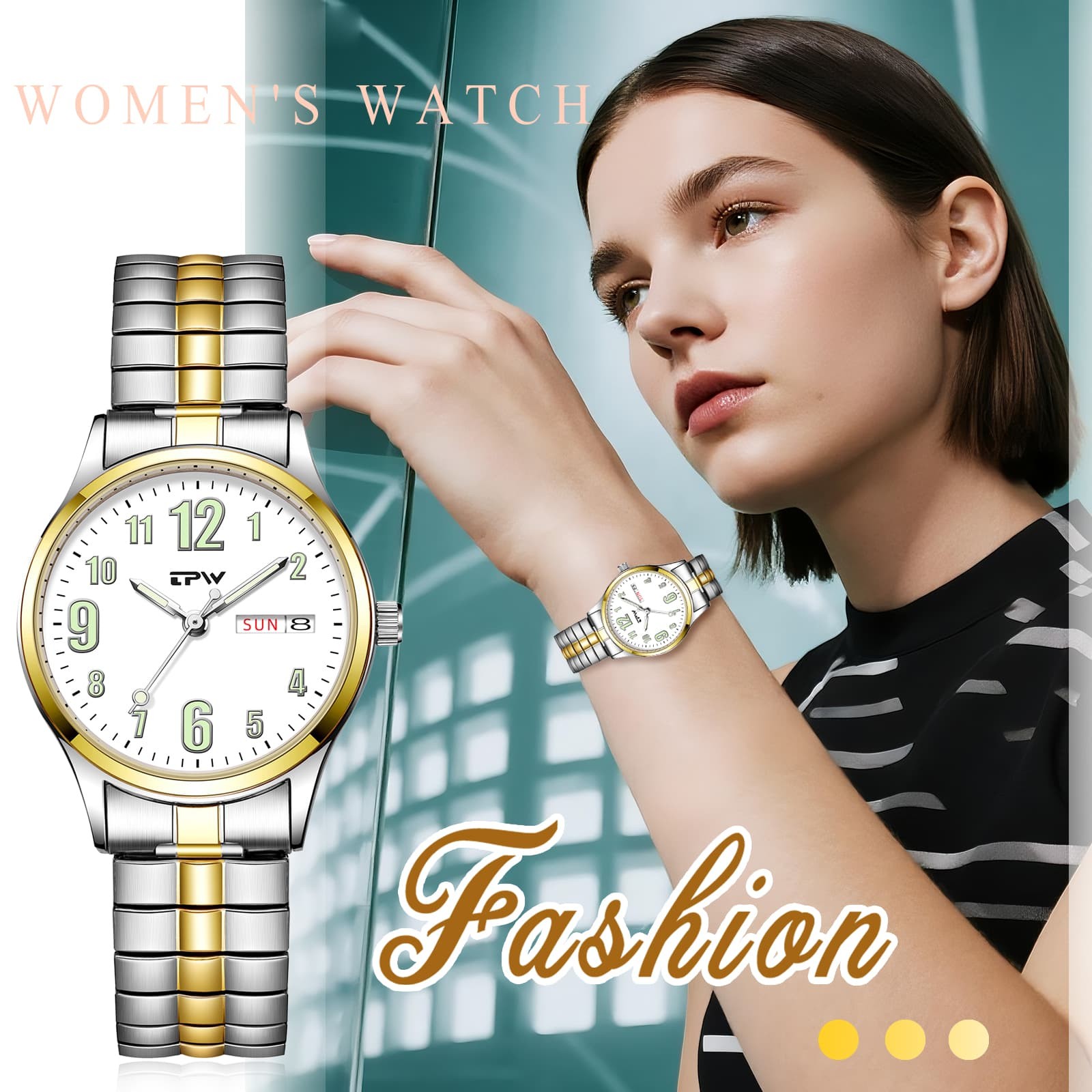 Luminous Couple’s Date Easy Reader Stretch Band Wrist Watch for Mom Dad Senior