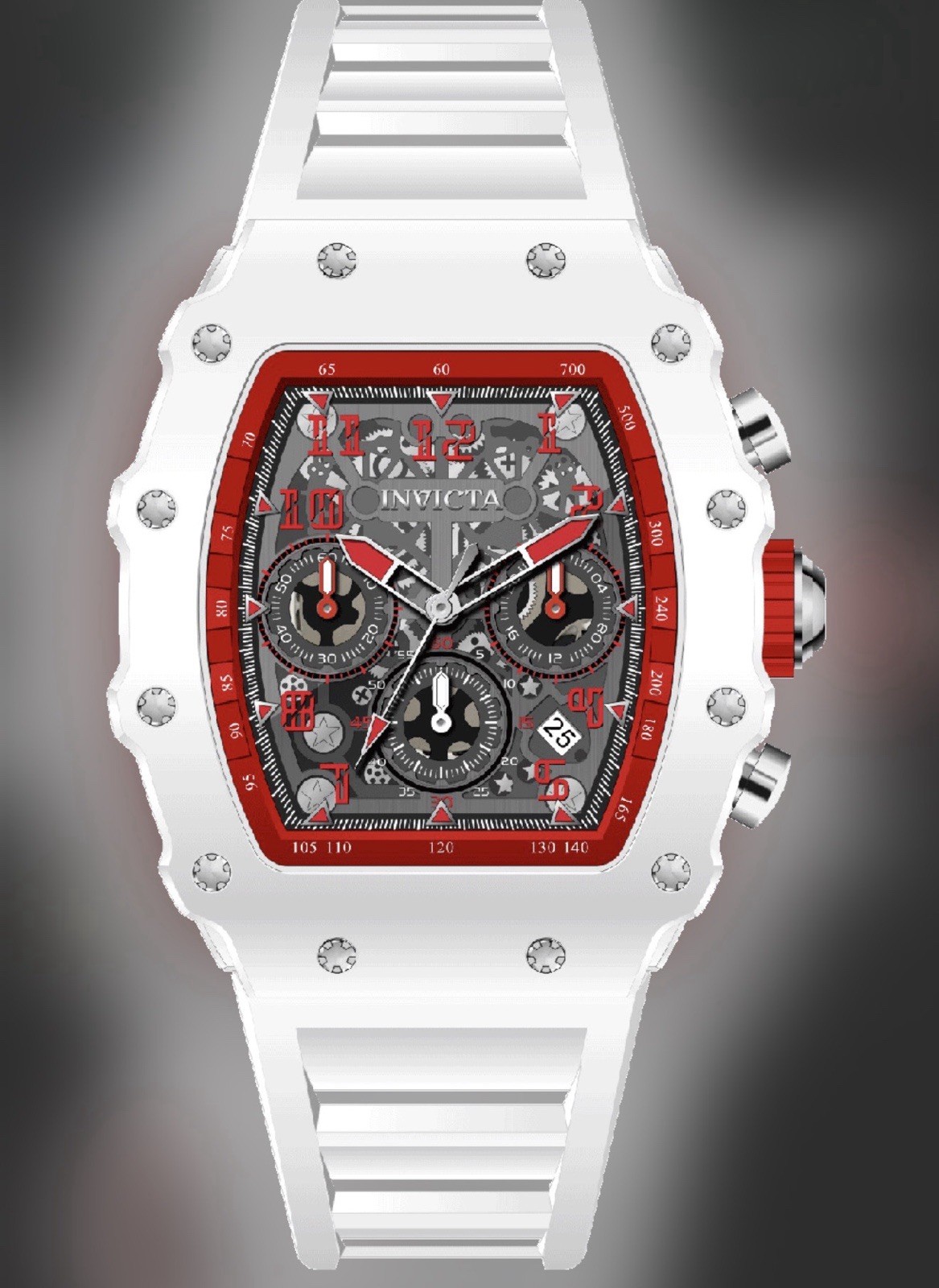💥Invicta Racing Men’s 44mm Quartz Chronograph Date White Silicone Red Bezel