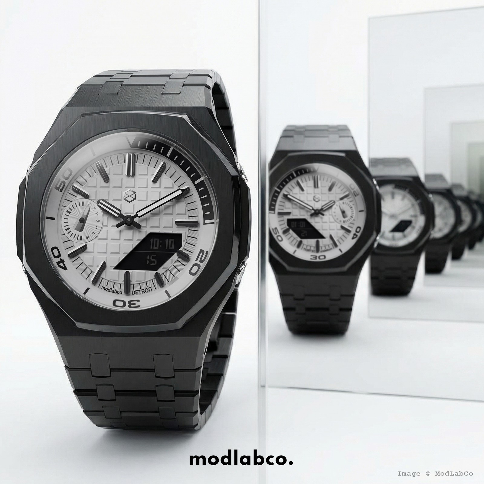 MLC-347 modlab company BESPOKE Octagonal White Dial Black Metal 42mm Watch