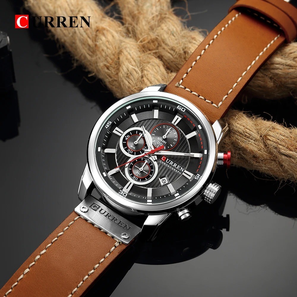 CURREN Men Watches Brand Male Leather Watch Chronograph Date Business Wristwatch