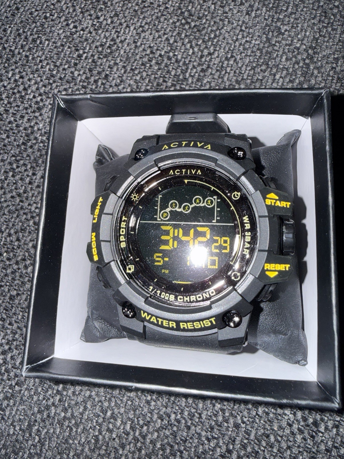 ACTIVA Digital Sport Quartz Watch Black Rubber Strap 30m Alarm Chrono Light