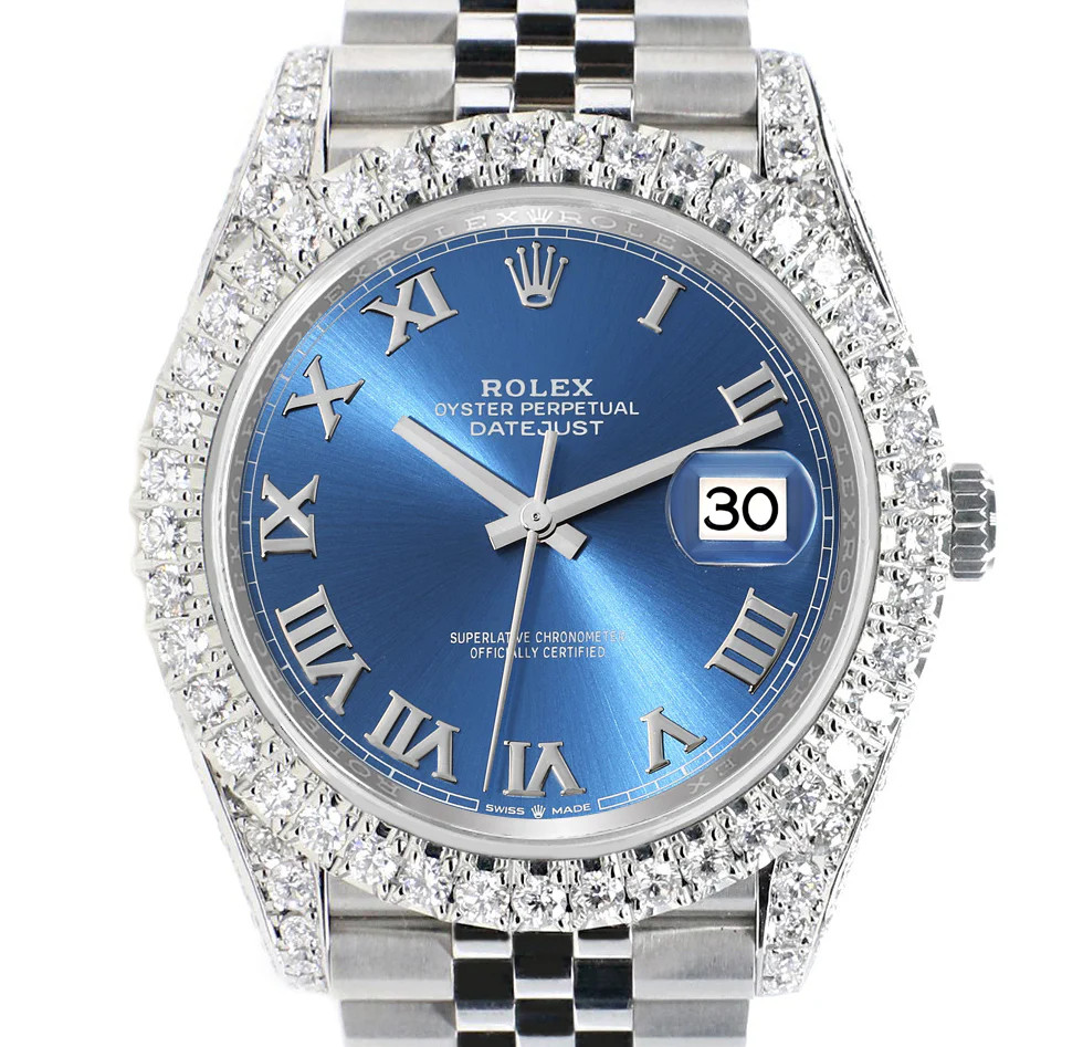 Rolex Datejust 41 5.9CT Diamonds Watch With Blue Roman Dial 126300 Box Papers