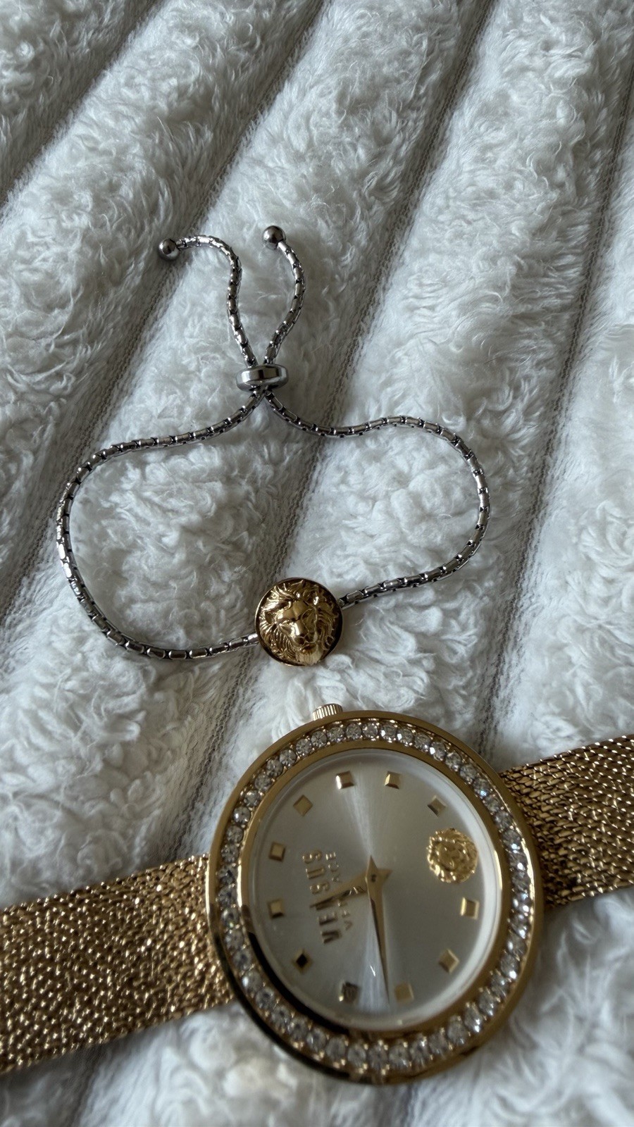 Versus Versace Women’s Gold Tone Mesh Bracelet Quartz Watch 33mm Silver Dial