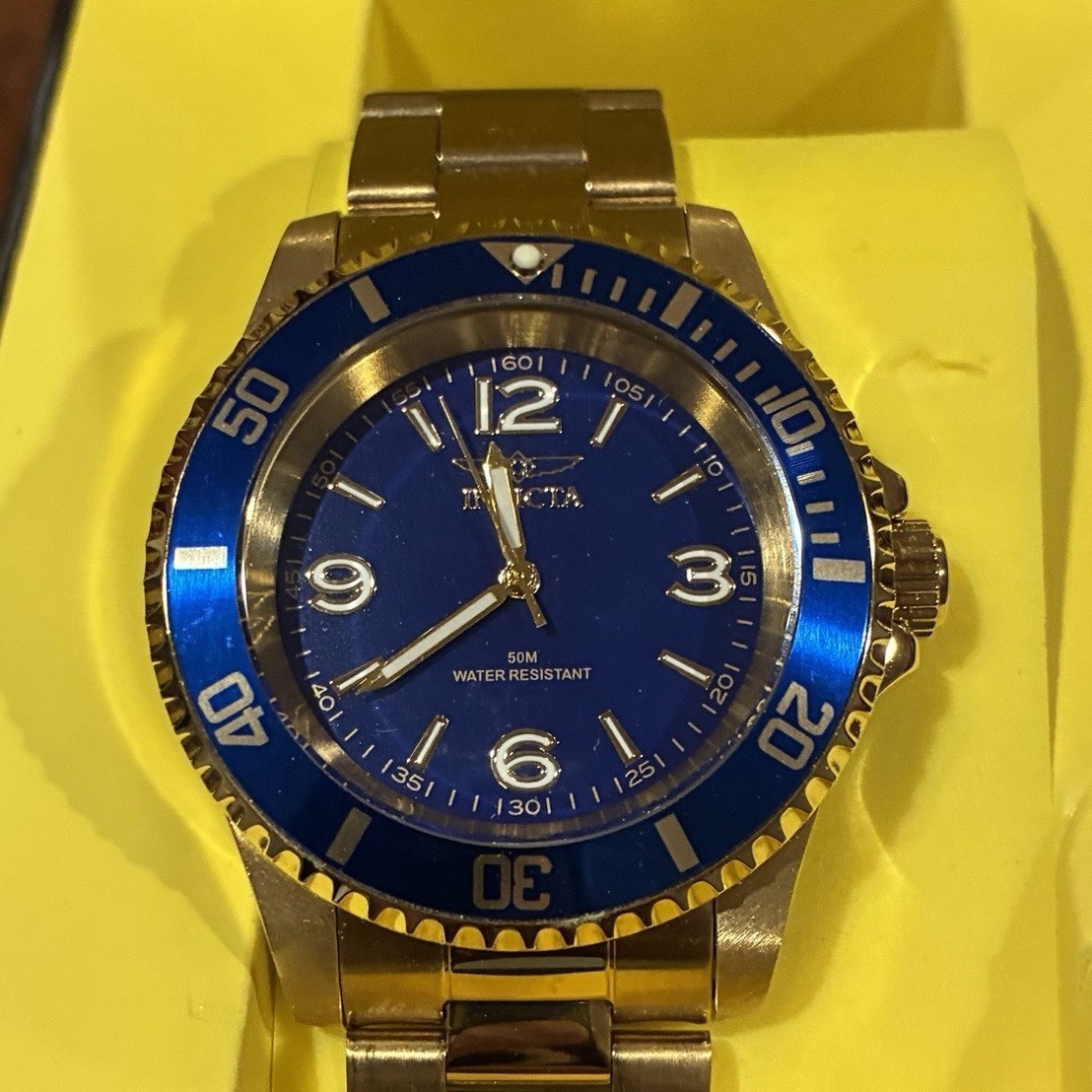 Invicta Specialty Rowan Men’s Quartz Watch 40mm Blue Dial Gold Bracelet 50m