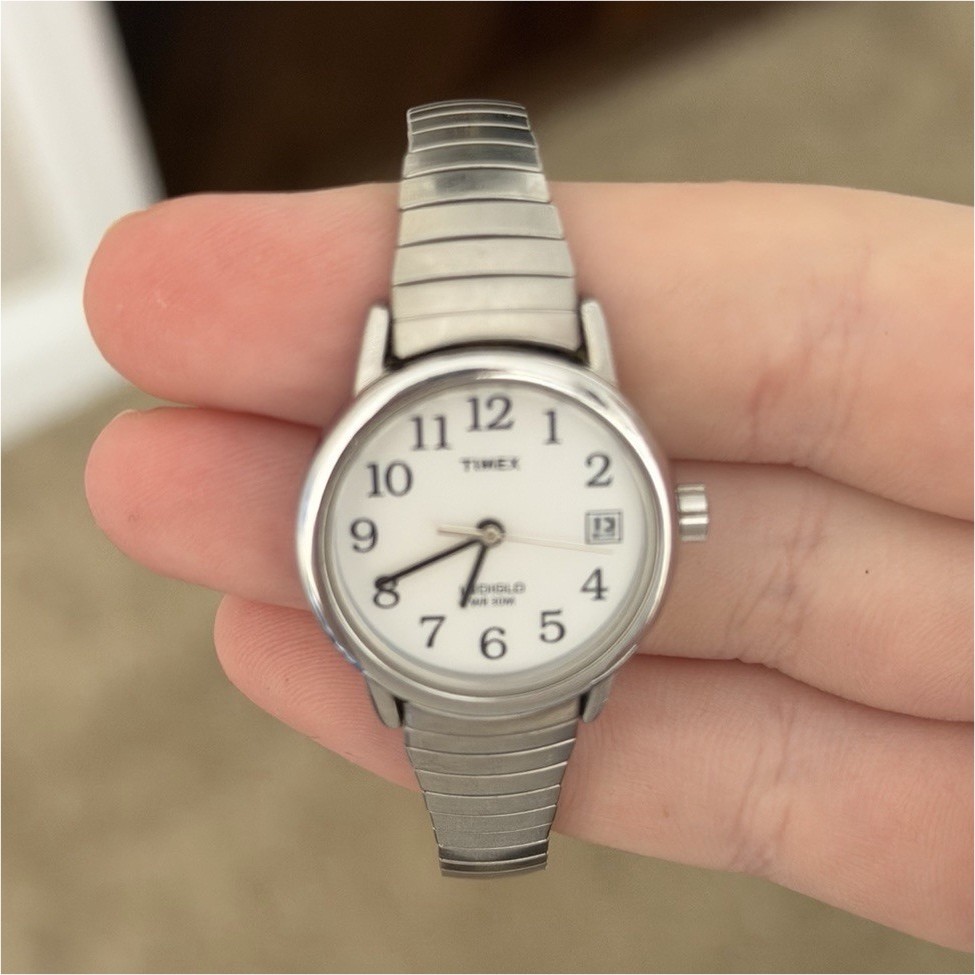 Timex Indiglo Women’s Quartz Analog Watch Date White Dial Silver Metal