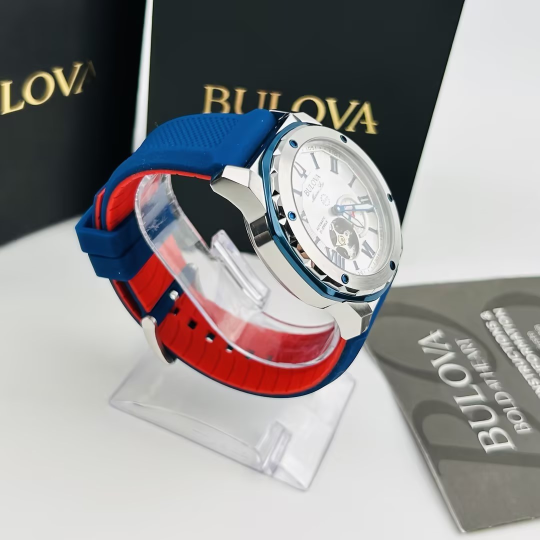 Bulova 98A225 Marine Star Automatic White Dial Silicon Strap Men’s Watch New