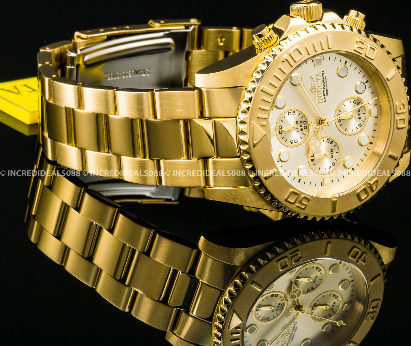 Invicta Men Pro Diver Chronograph 18k Gold Plated Champagne Dial 43mm Watch 1774