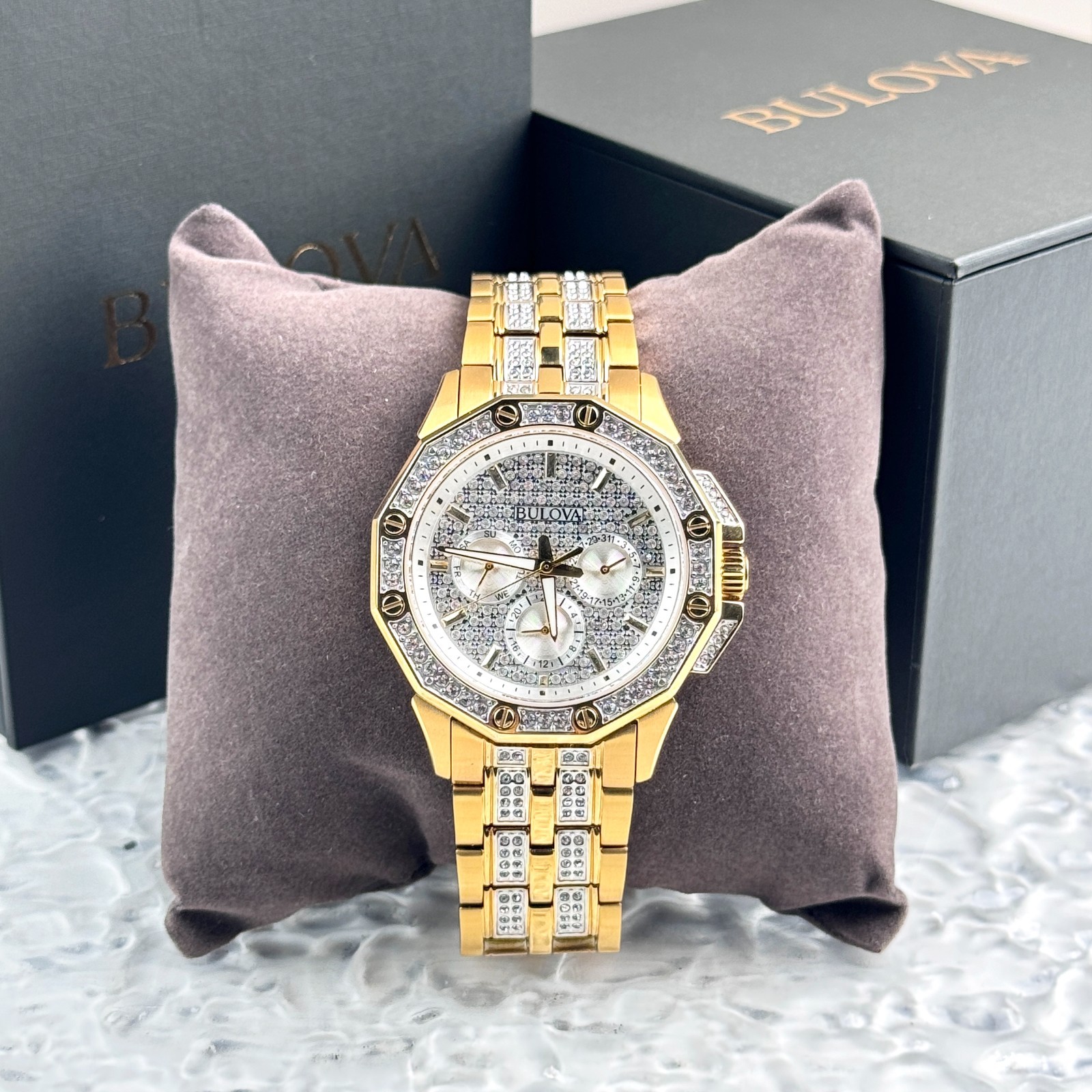 Bulova Octava Gold-Tone Crystal 41.5MM Quartz Stainless Steel Men’s Watch 98C126