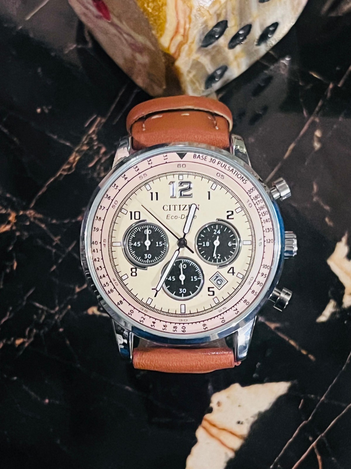 Citizen Men’s CA4500-08X Eco-Solar Chronograph Stainless Steel Leather Watch