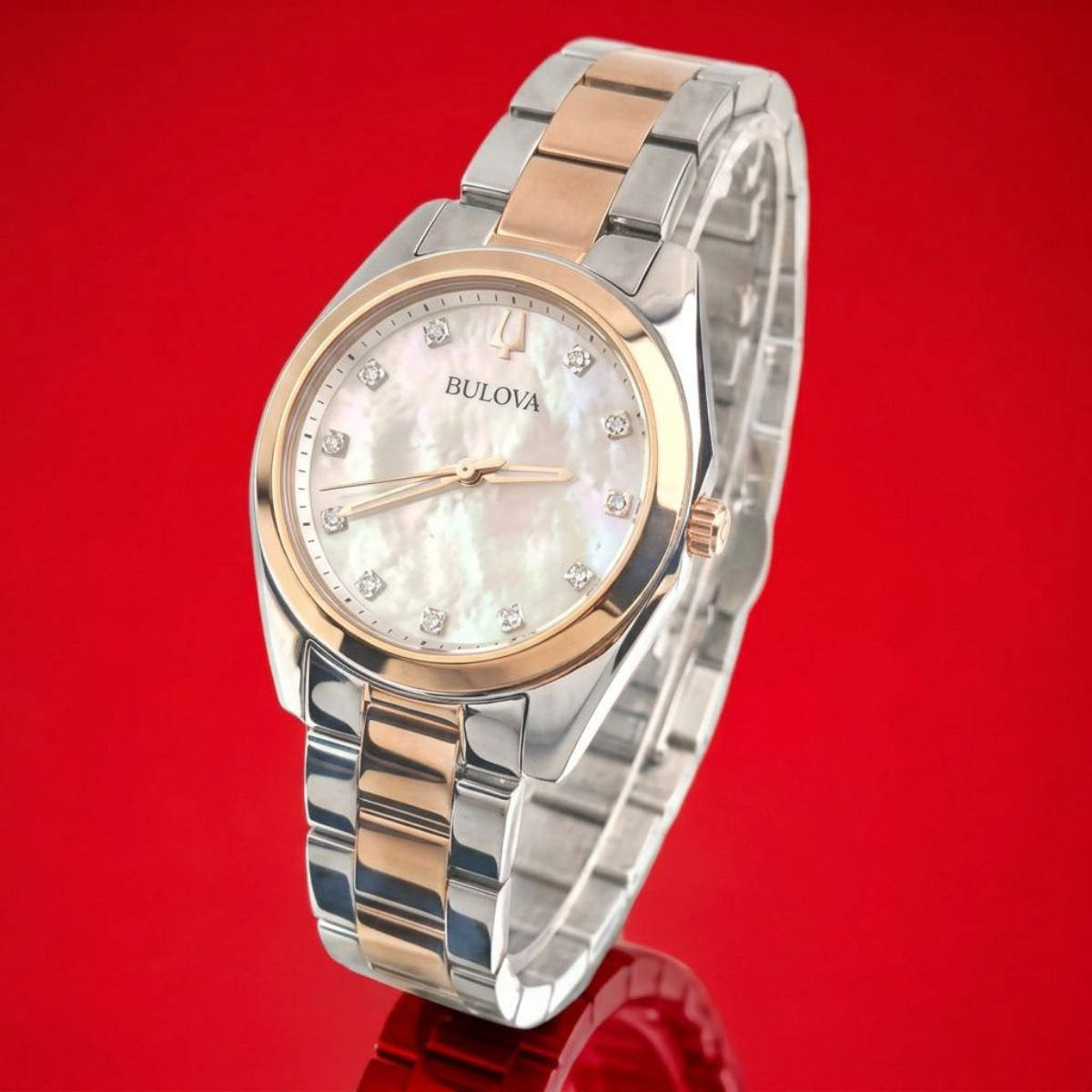 Bulova Surveyor 98P207 Women’s Quartz Mother of Pearl White Dial Rose Gold Watch
