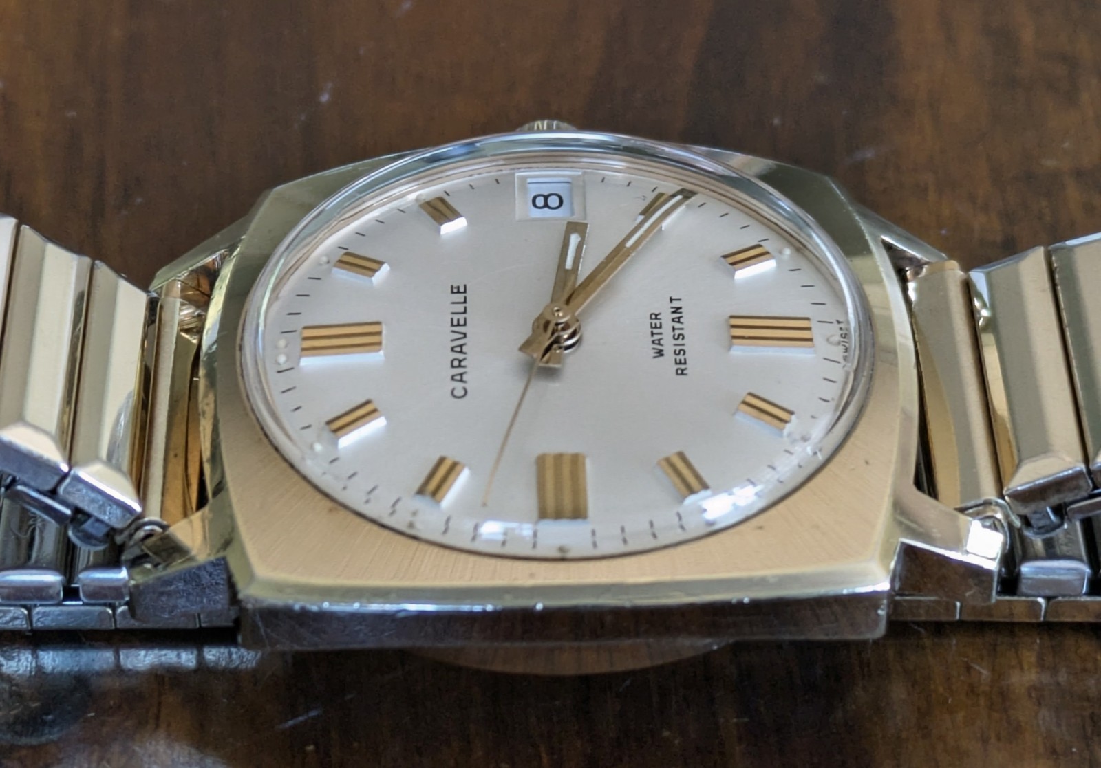 1972 Caravelle Watch Cushion Style Manual Wind Movement Swiss Made 32m Runs Fast