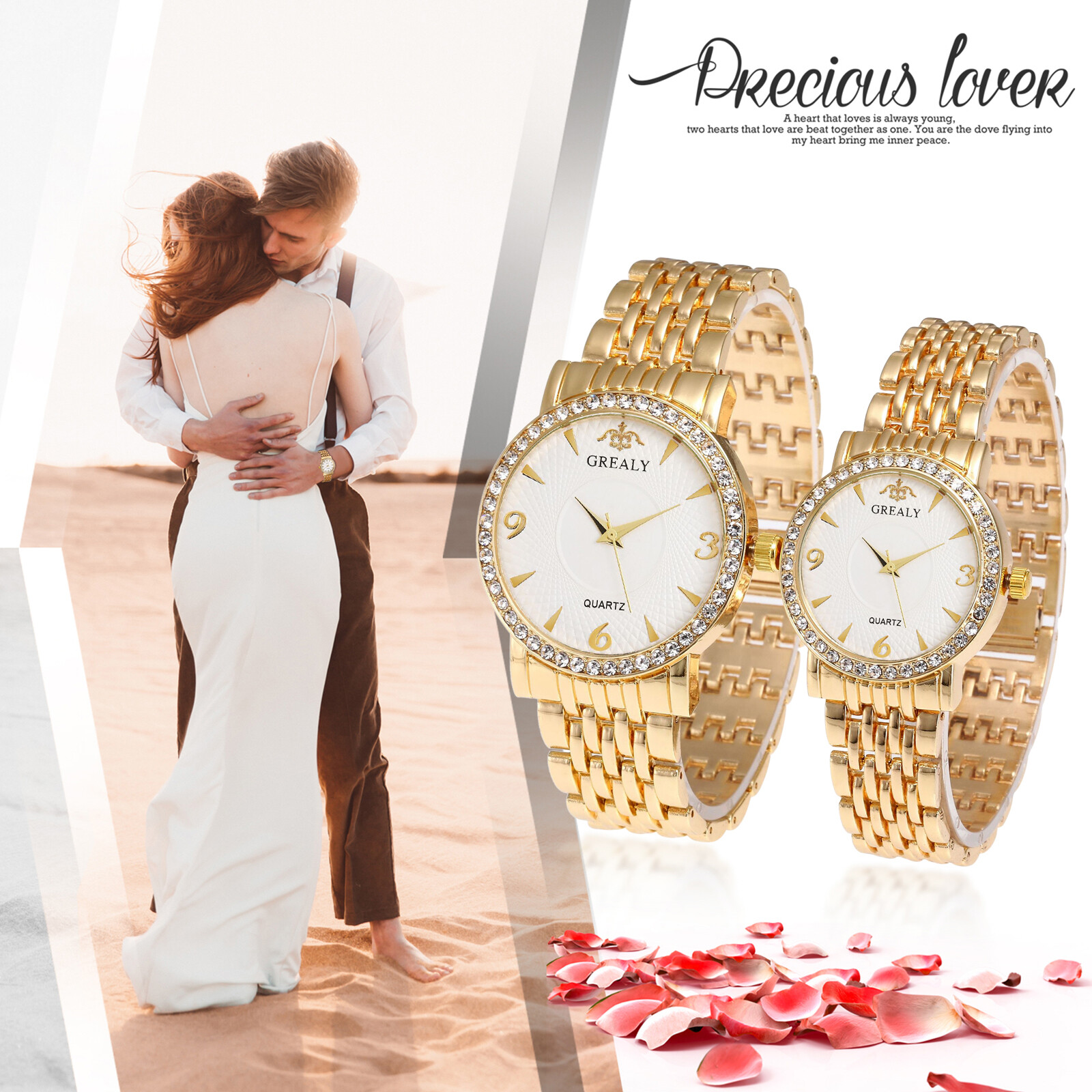Couple Men Women Luxury Simple Cubic Zirconia Quartz Wrist Watch Stainless Steel