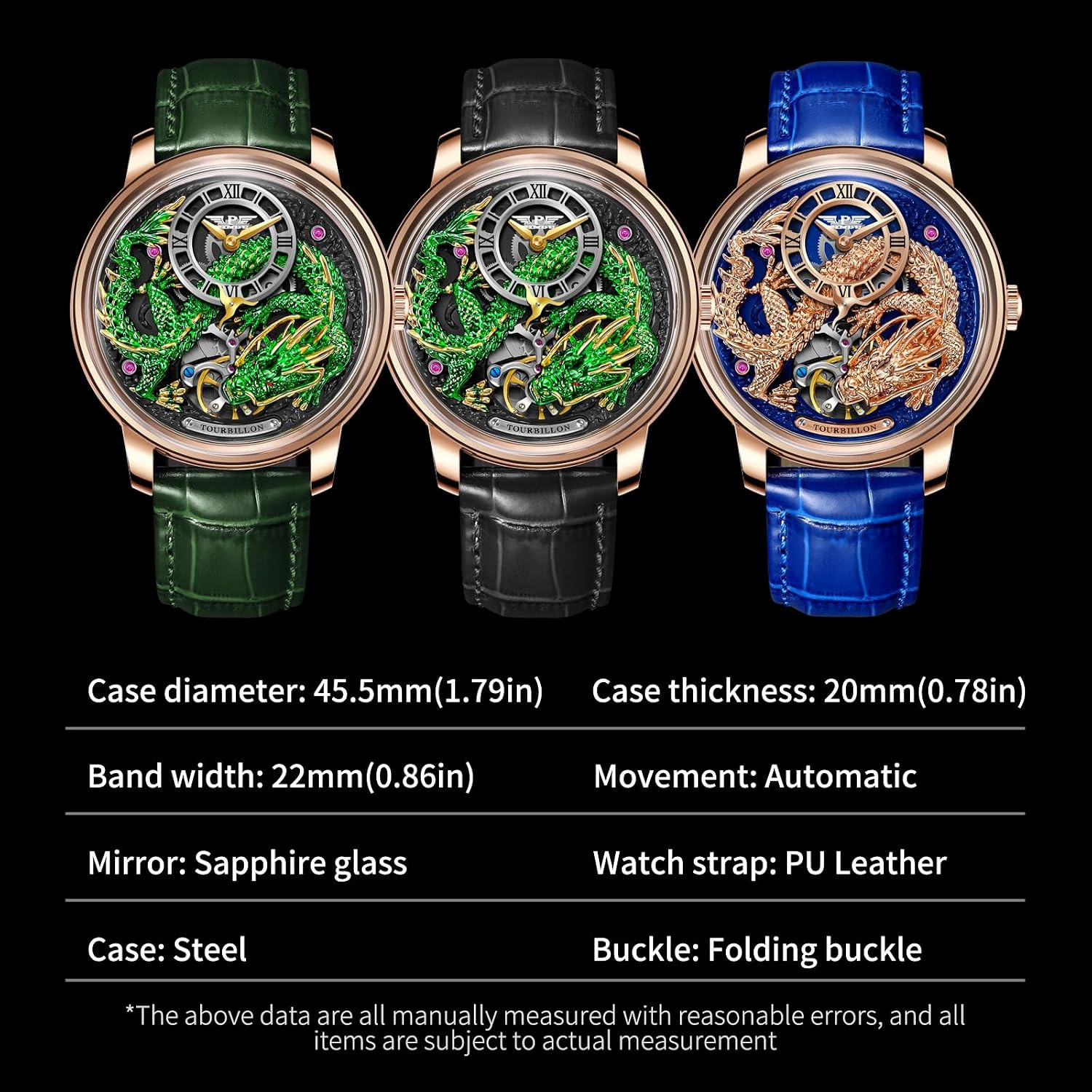 Limited Edition Dragon Men’s 3D Automatic Watch – 5ATM Waterproof Leather Strap