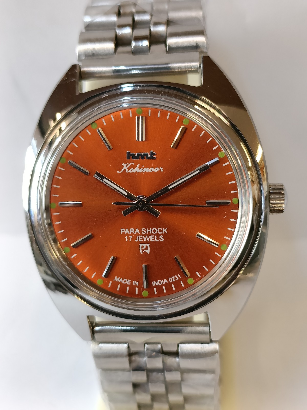 REFURBISHED HMT KOHINOOR 17J WINDING ORANGE DIAL 0231 INDIA MEN’S WORKING