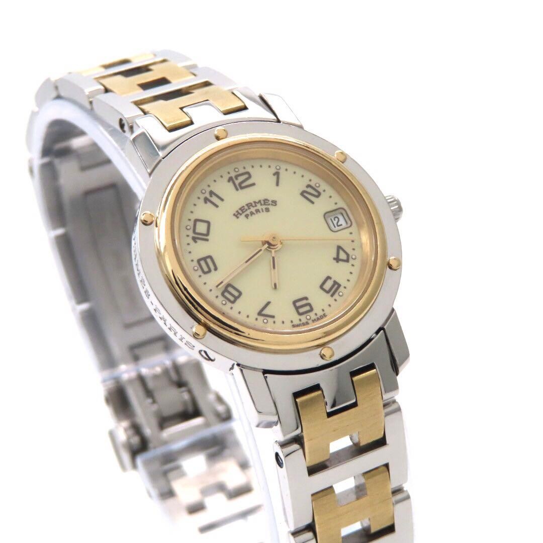 Hermes Clipper CL4.220 Ladies Watch Gold Ivory Quartz Japan 071618