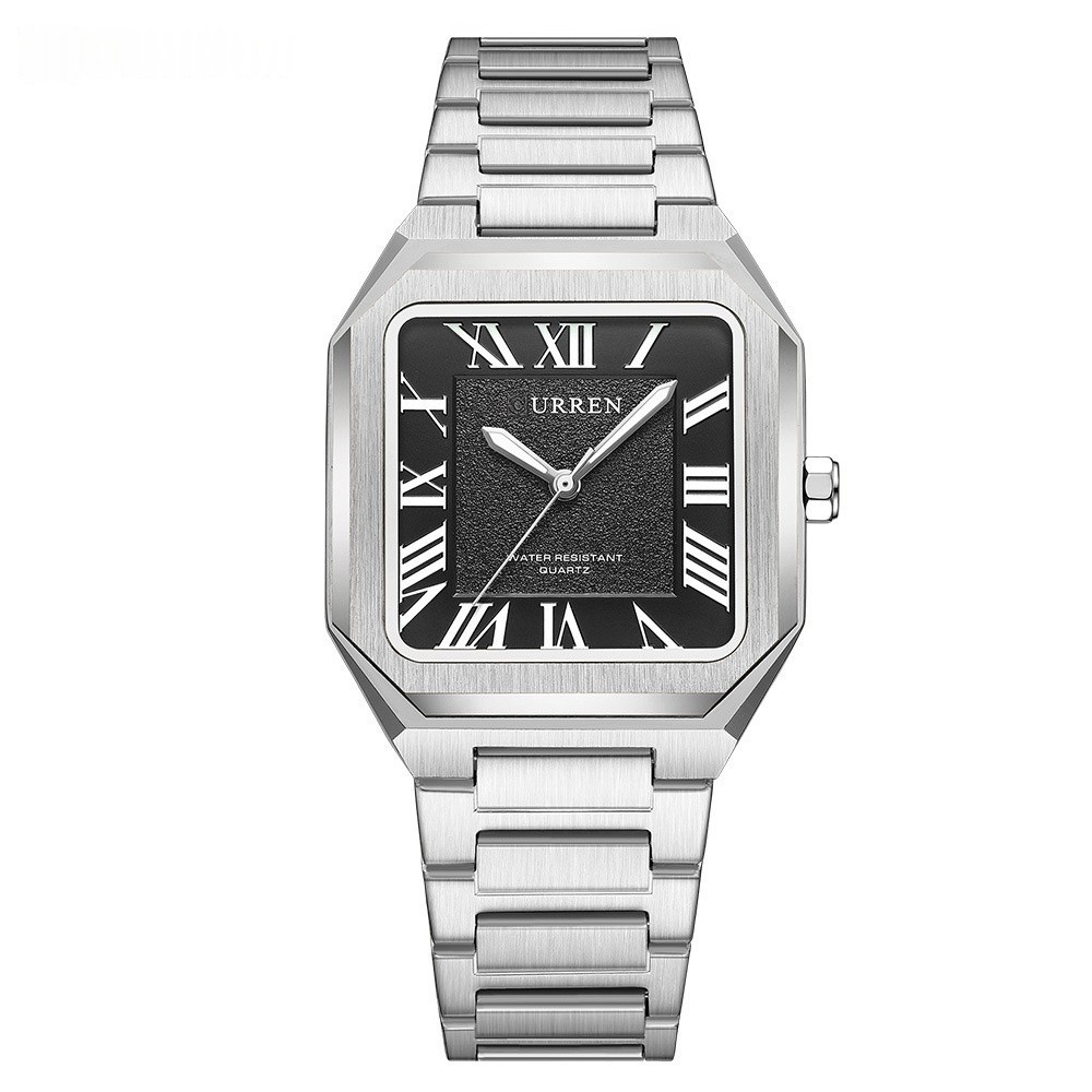 Mens Simple Square Waterproof Quartz Watch With Roman Numerals And Fashionable