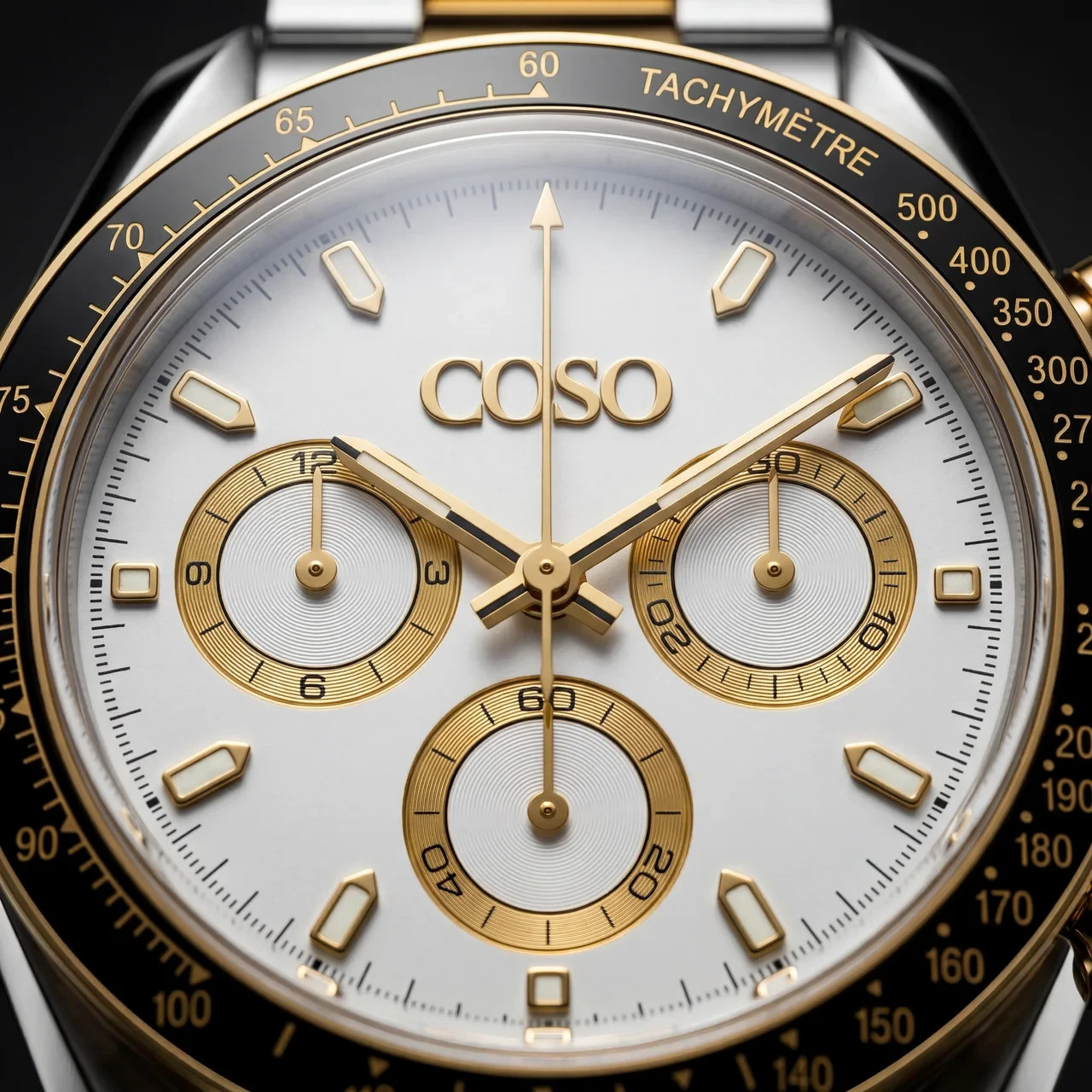 COSO Torvex Chronograph Watch White Dial Gold Sub-dials Two-Tone Bracelet