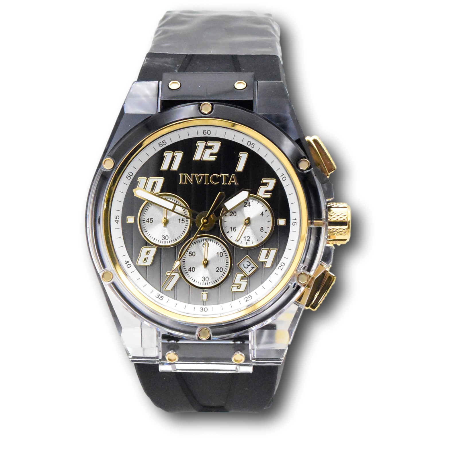 Invicta S1 Rally Prism Color Flip Men’s 44mm Gray Clear Case Chrono Watch 47352