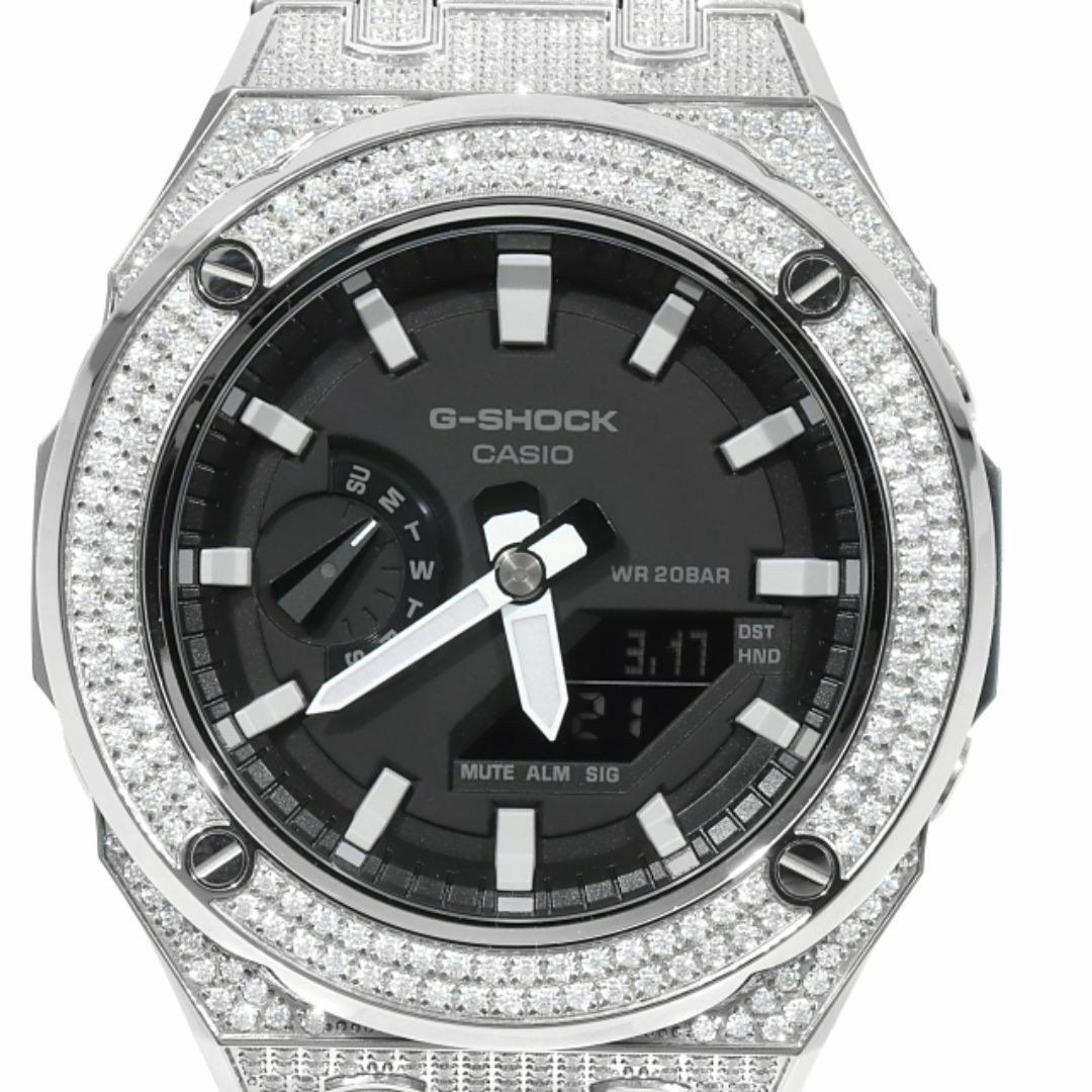 G-Shock GA2100 Metal Full CZ Zirconia Custom Casioak Silver Stainless Steel Blac