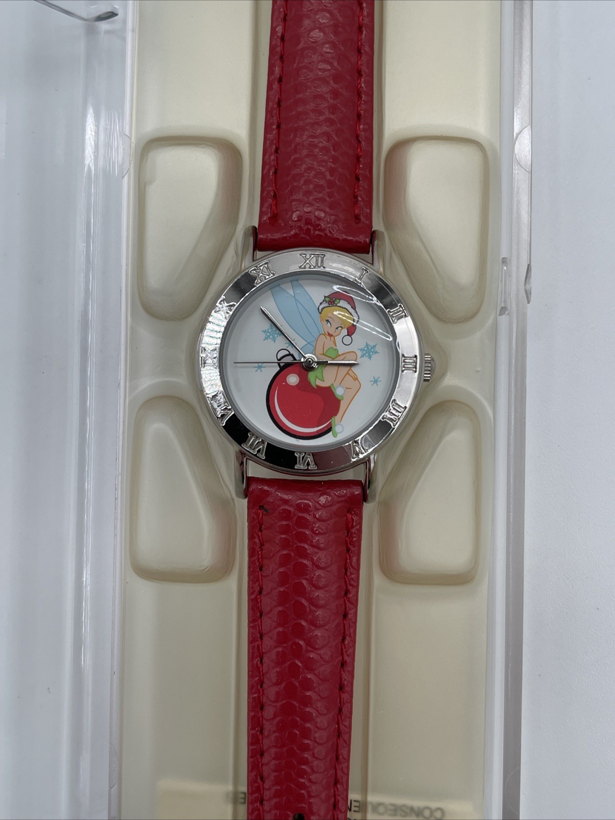 Disney Time Works Tinker Bell Christmas Ornament Watch Red Strap Special Edition