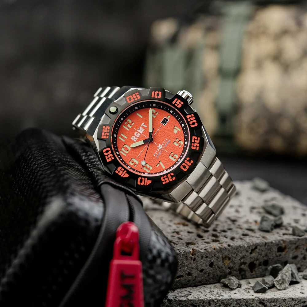RGMT Field Master Men’s Automatic Watch Silver/Orange RG-8032-99 $685-NEW & RARE