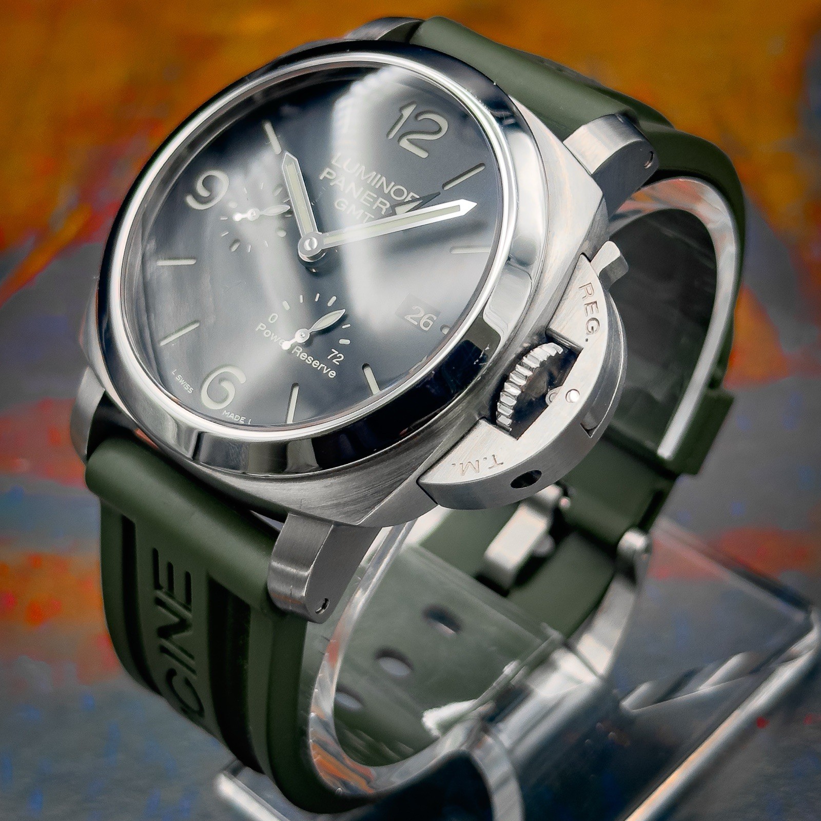 Panerai Luminor 1950 GMT PAM00321 44mm Steel Power Reserve Black Dial Watch