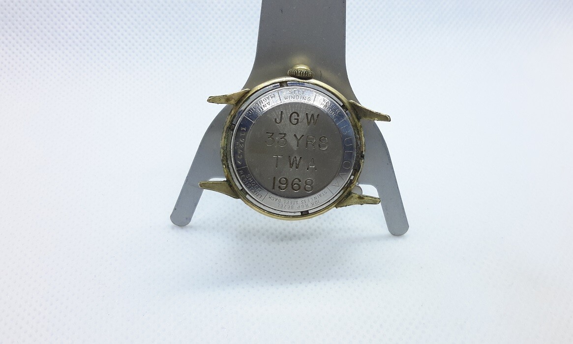1960s BULOVA SELF WINDING MENS WATCH. M5. 33 years TWA Service
