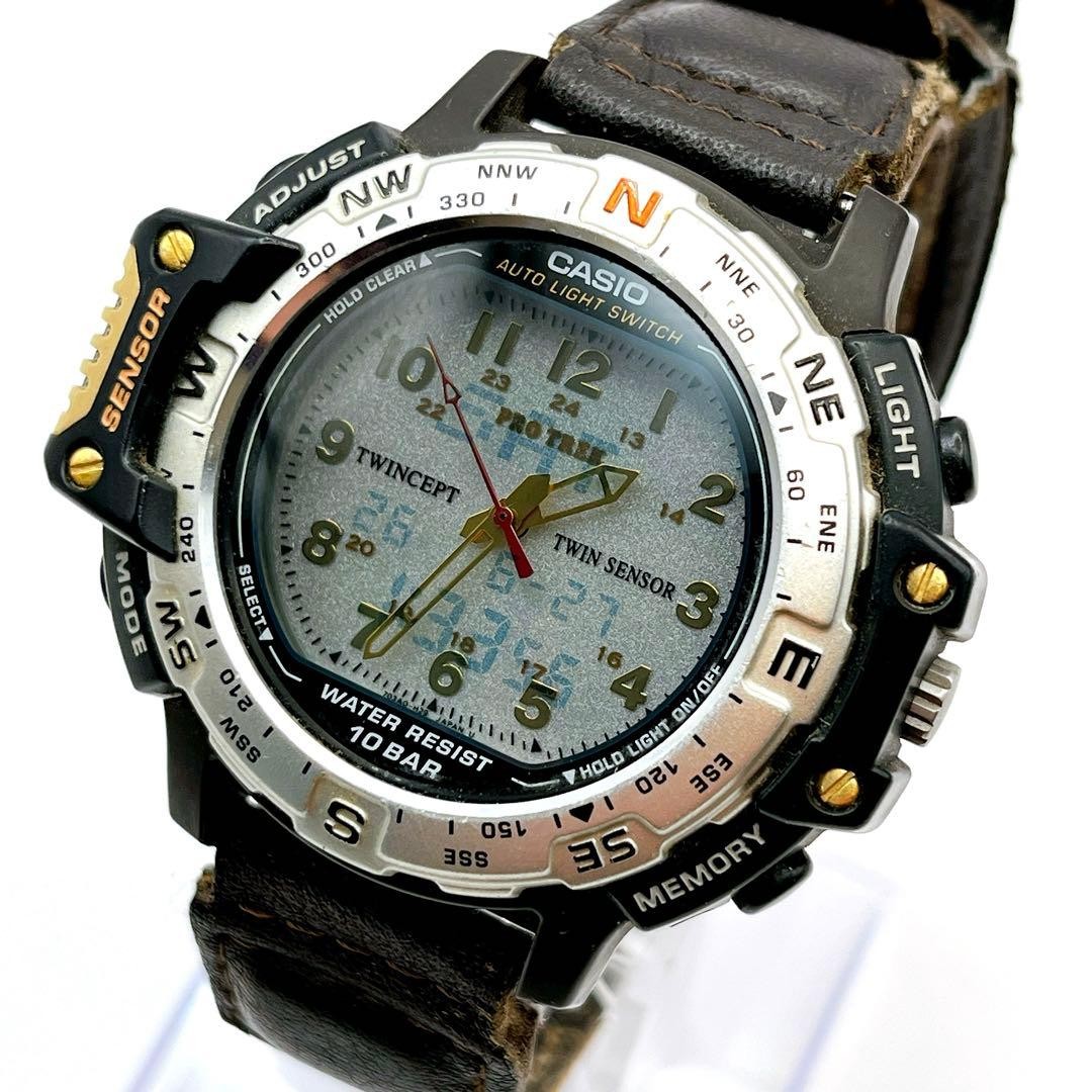 CASIO PRO TREK PRT-50 Leather Strap Men’s Watch, Working Condition From Japan