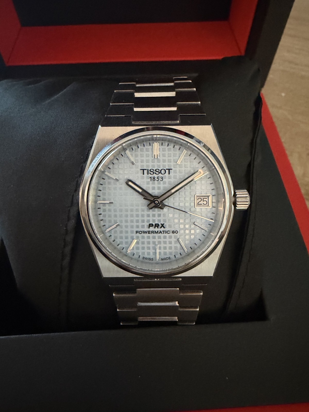 Tissot PRX Powermatic 80 35mm Ice Blue Automatic Waffle Dial Full Set