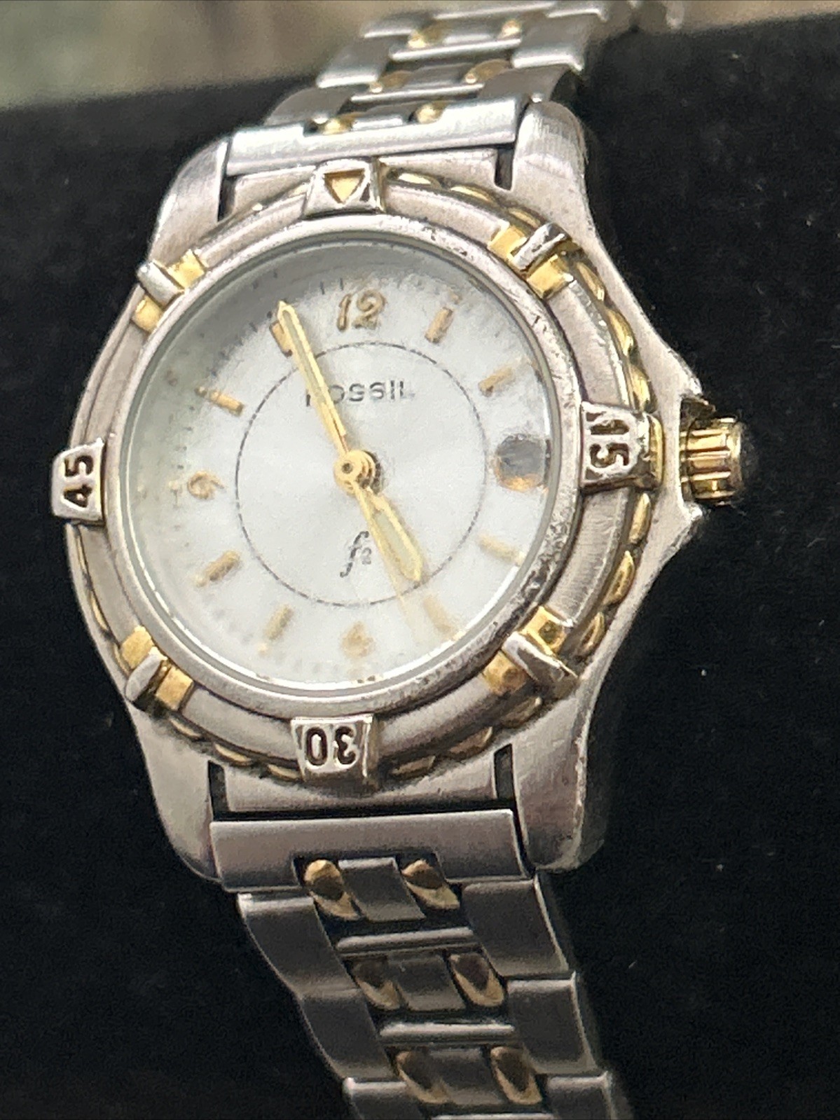 Fossil F2 Women Watch Stainless Steel Silver Gold WR Battery Date White Quartz