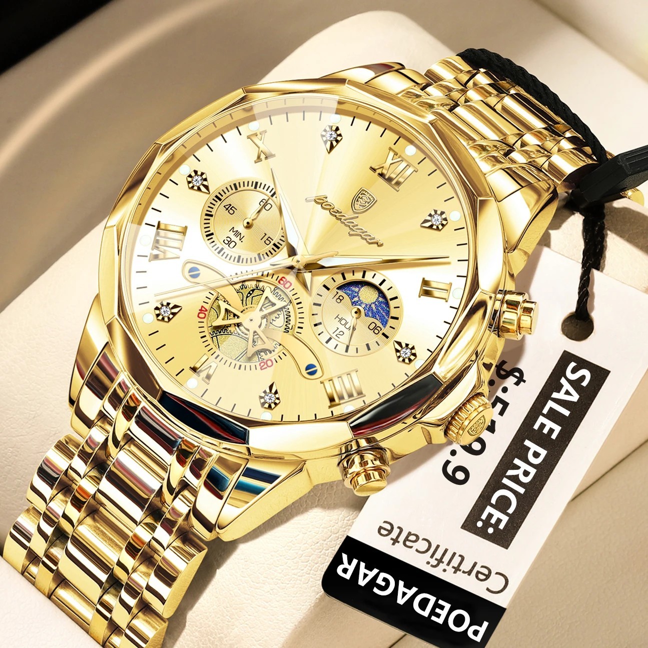 2025 Men’s Luxury Waterproof Chronograph Stainless Steel Quartz Wrist Watch Gift