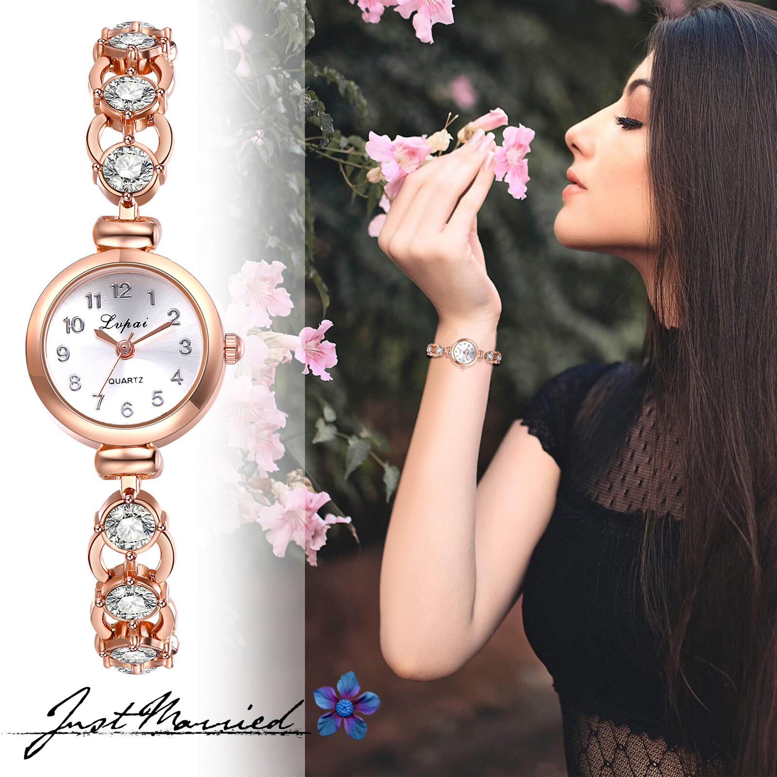Womens Girls Slim Diamond Bracelet Watch Simple Round Quartz Analog Dress Watch