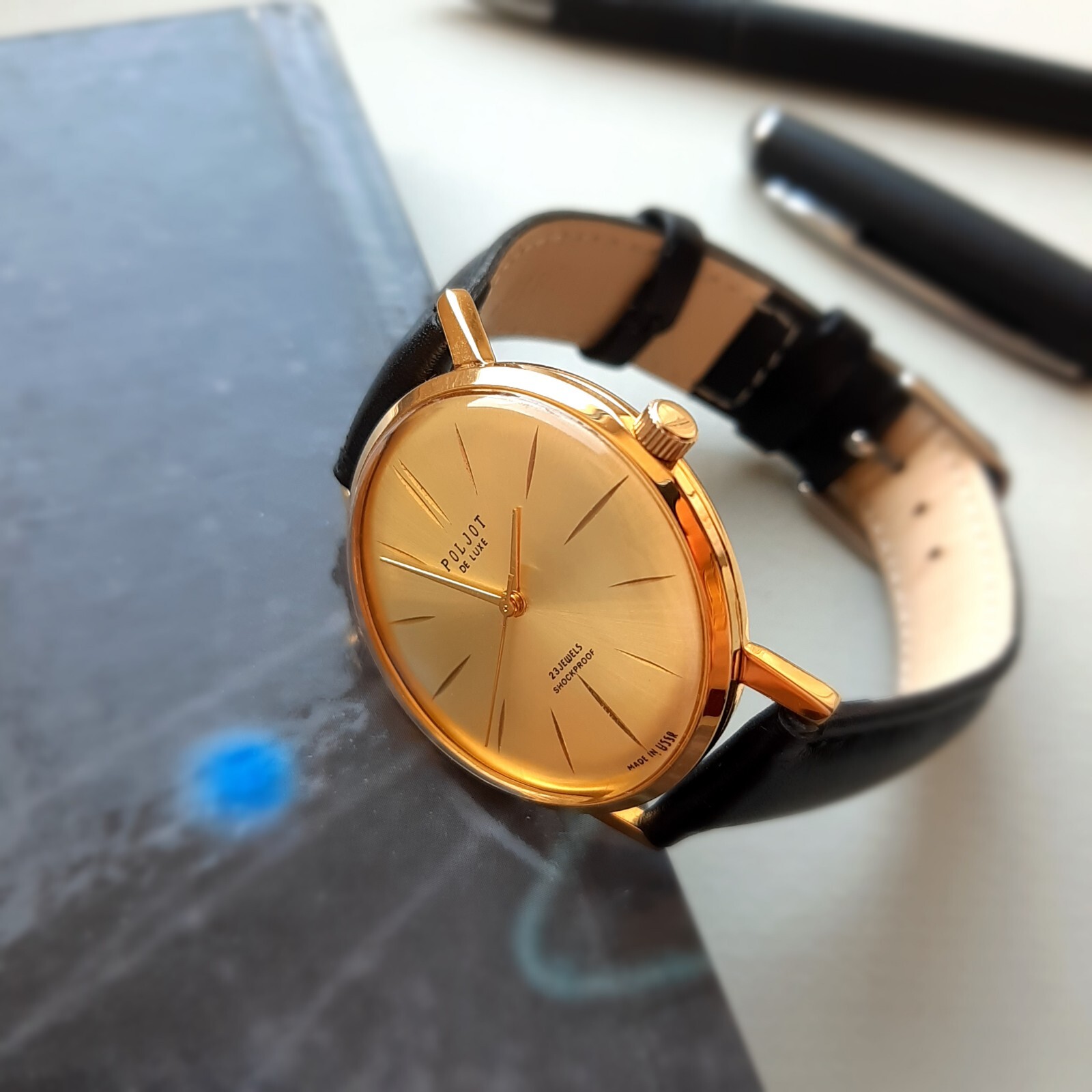 Minimalist wrist watch Poljot de luxe mechanical watch for men, slim watch